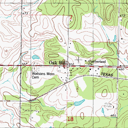 Topographic Map of Oak Hill, OK