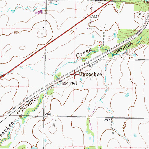 Topographic Map of Ogeechee, OK