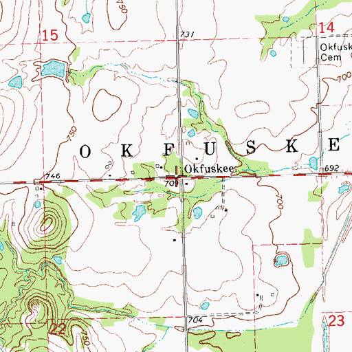 Topographic Map of Okfuskee, OK