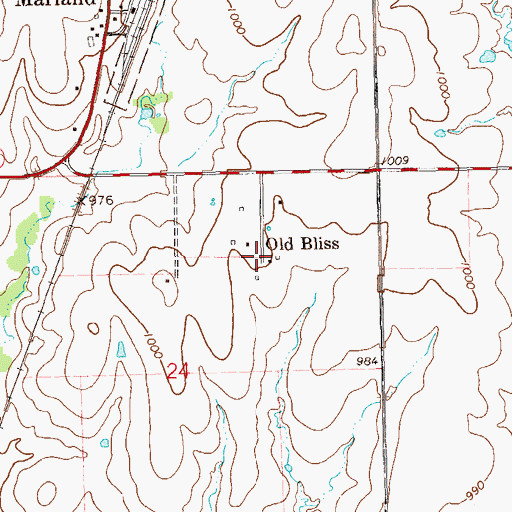 Topographic Map of Old Bliss, OK