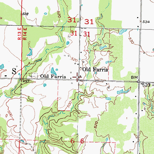 Topographic Map of Old Farris, OK