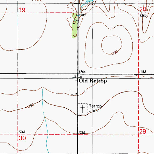 Topographic Map of Old Retrop, OK