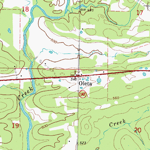 Topographic Map of Oleta, OK