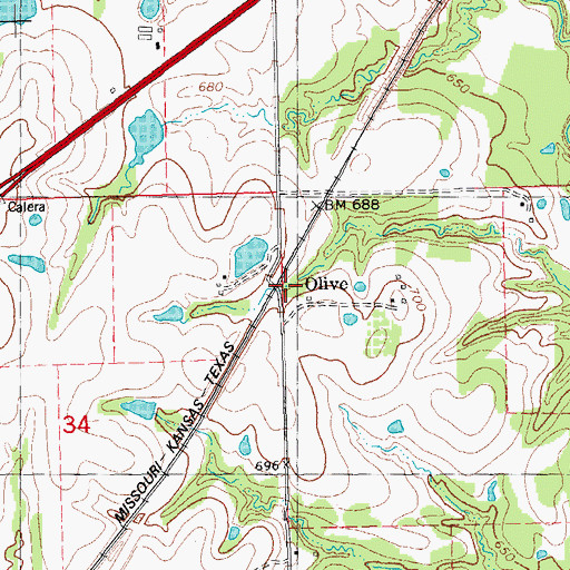 Topographic Map of Olive, OK