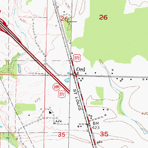 Topographic Map of Ord, OK