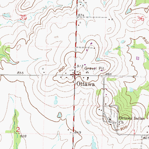 Topographic Map of Ottawa, OK
