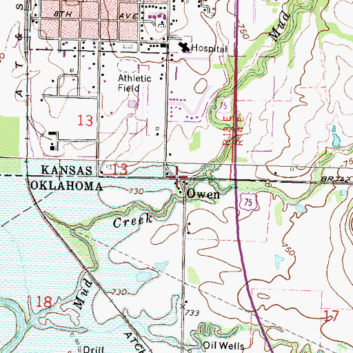 Topographic Map of Owen, OK