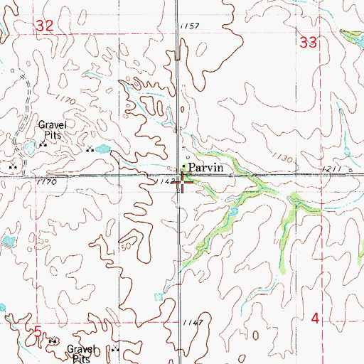 Topographic Map of Parvin, OK