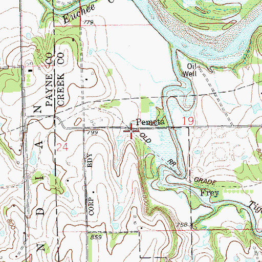 Topographic Map of Pemeta, OK