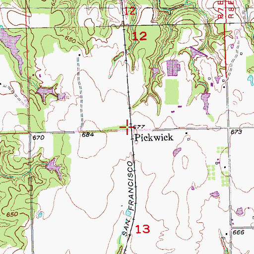 Topographic Map of Pickwick, OK