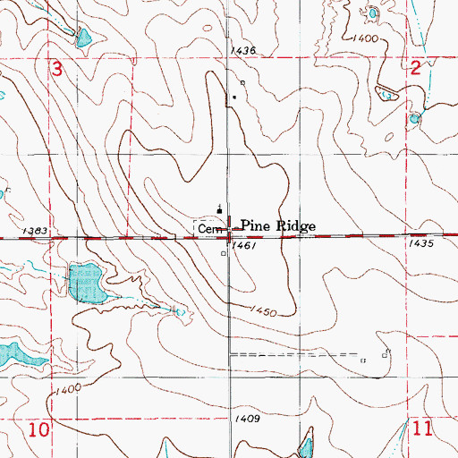 Topographic Map of Pine Ridge, OK