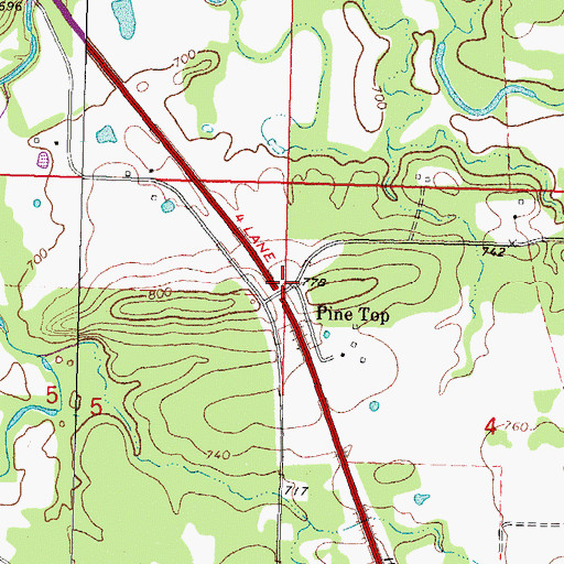 Topographic Map of Pine Top, OK