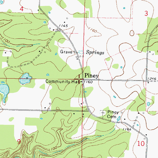 Topographic Map of Piney, OK