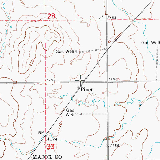 Topographic Map of Piper, OK
