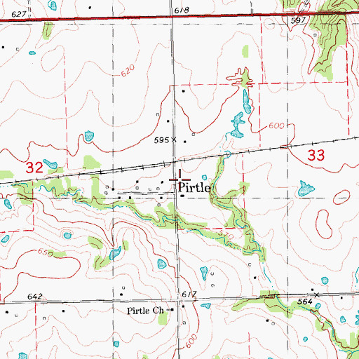 Topographic Map of Pirtle, OK