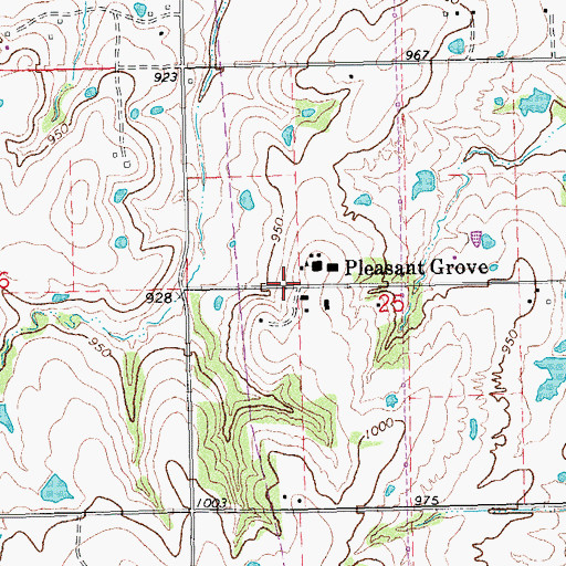 Topographic Map of Pleasant Grove, OK