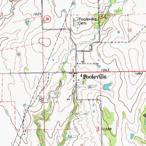 Topographic Map of Pooleville, OK