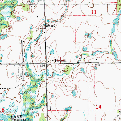 Topographic Map of Powell, OK