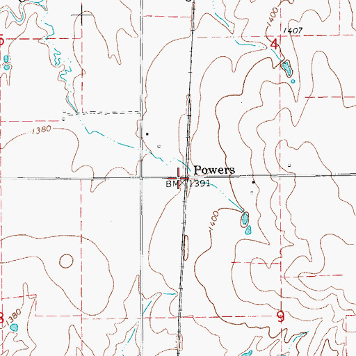 Topographic Map of Powers, OK