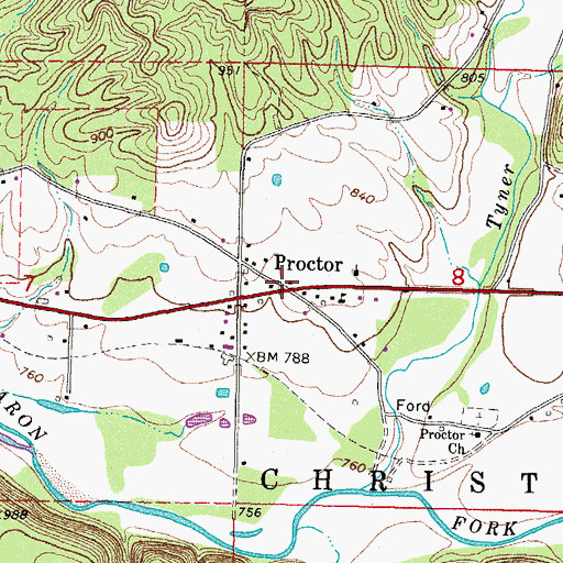 Topographic Map of Proctor, OK