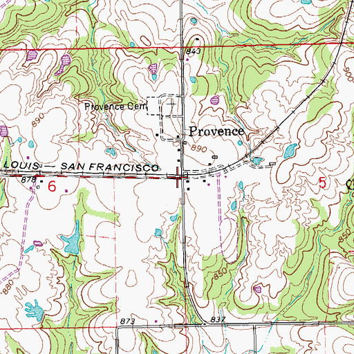 Topographic Map of Provence, OK