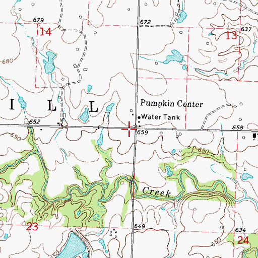 Topographic Map of Pumpkin Center, OK