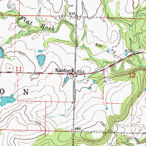 Topographic Map of Raiford, OK