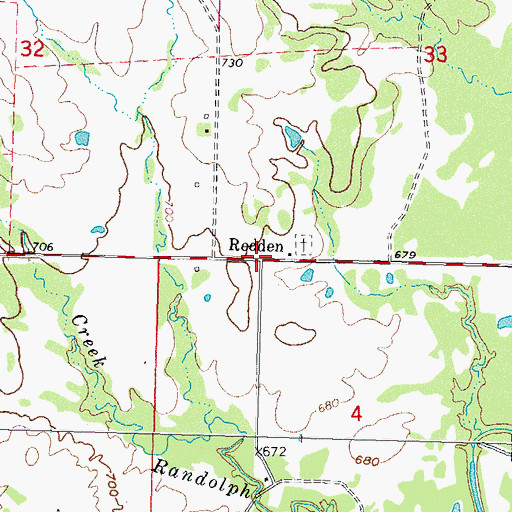 Topographic Map of Redden, OK