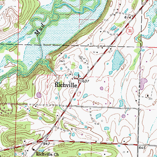 Topographic Map of Richville, OK