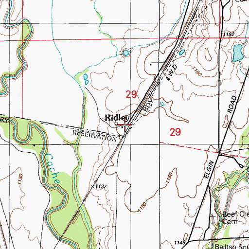 Topographic Map of Ridley, OK