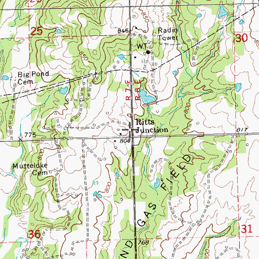 Topographic Map of Ritts Junction, OK