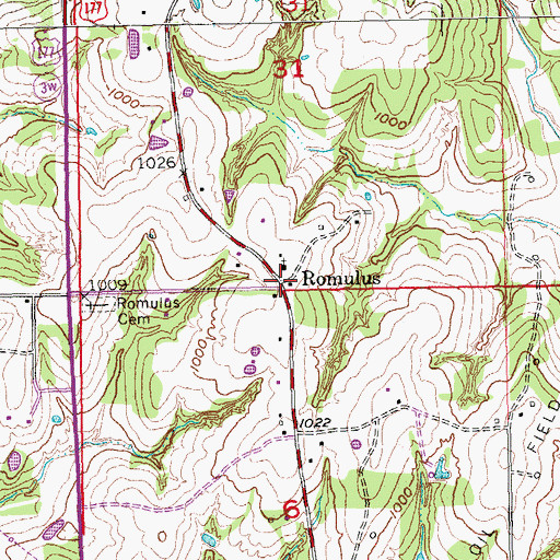 Topographic Map of Romulus, OK