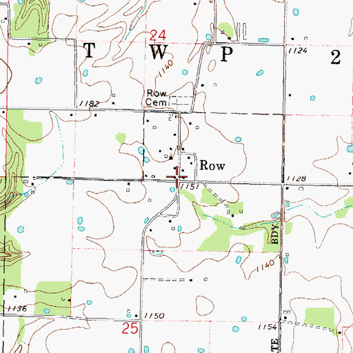 Topographic Map of Row, OK