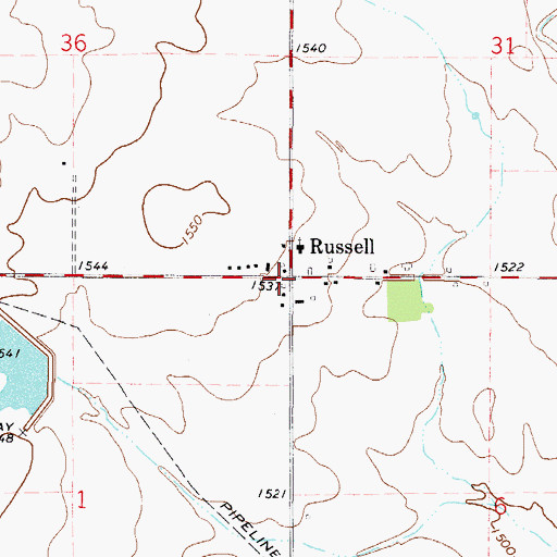 Topographic Map of Russell, OK
