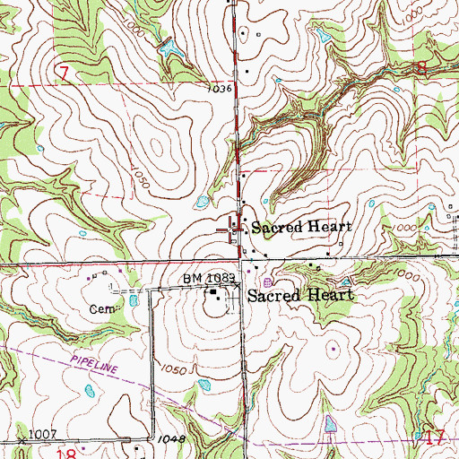 Topographic Map of Sacred Heart, OK