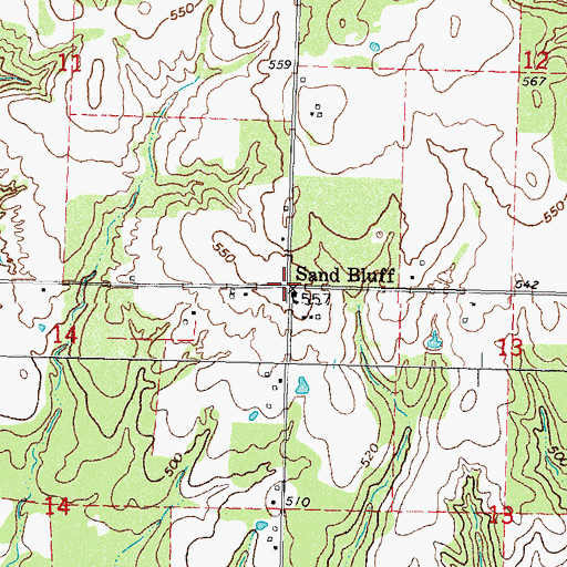 Topographic Map of Sand Bluff, OK