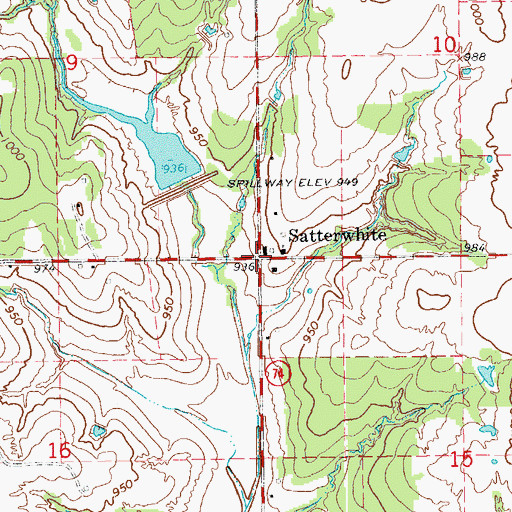 Topographic Map of Satterwhite, OK