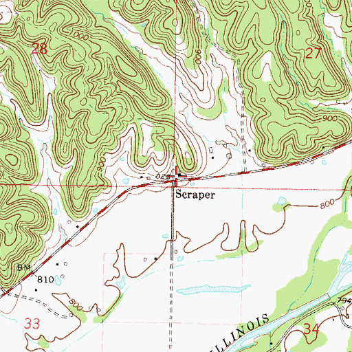 Topographic Map of Scraper, OK