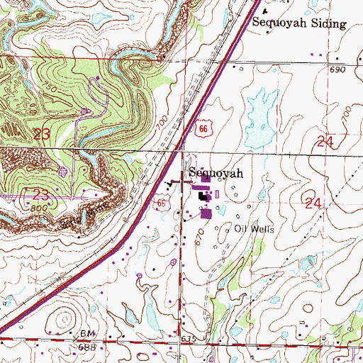 Topographic Map of Sequoyah, OK