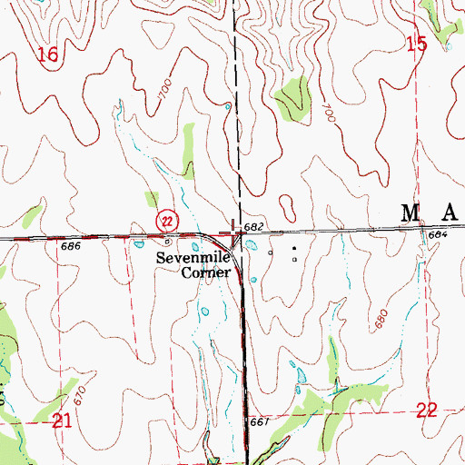 Topographic Map of Sevenmile Corner, OK