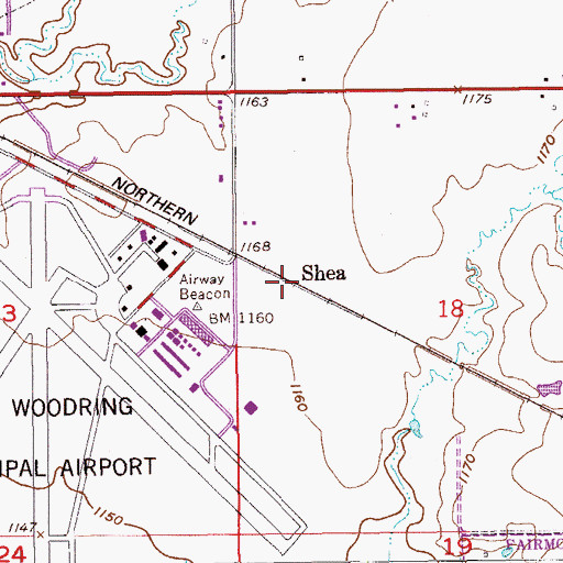Topographic Map of Shea, OK