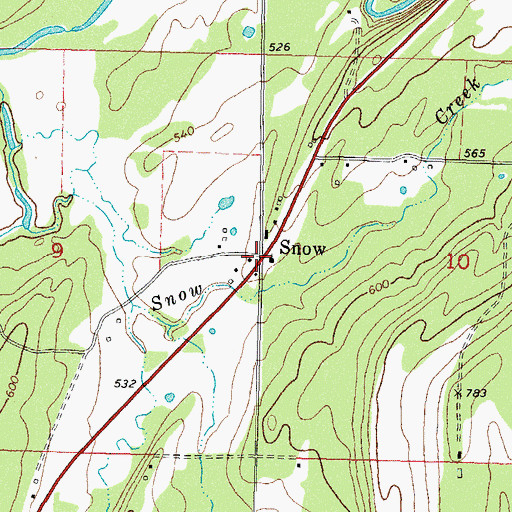 Topographic Map of Snow, OK