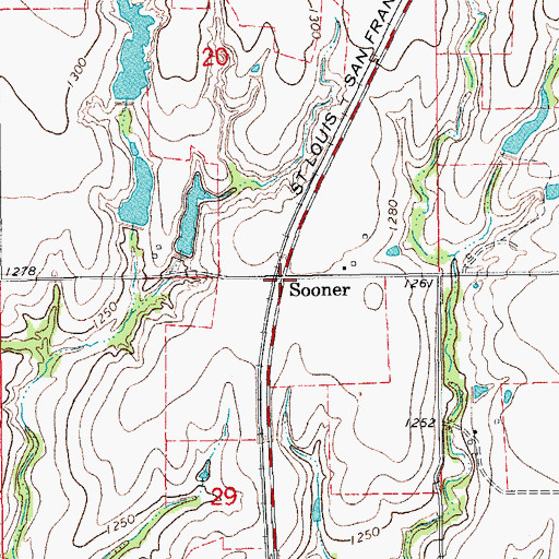 Topographic Map of Sooner, OK