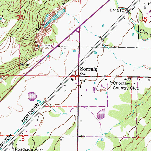 Topographic Map of Sorrels, OK