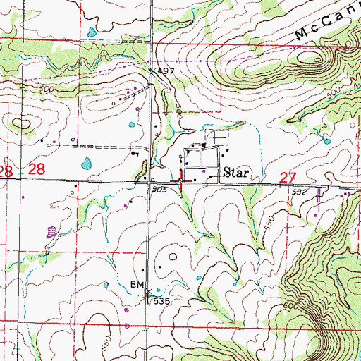 Topographic Map of Star, OK