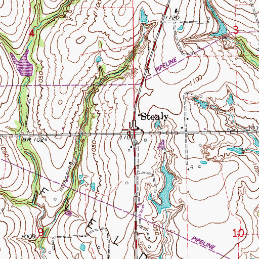 Topographic Map of Stealy, OK