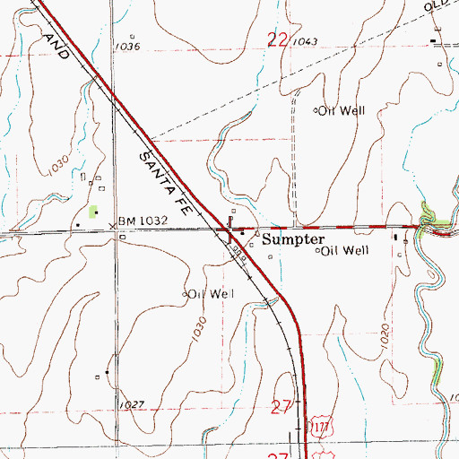 Topographic Map of Sumpter, OK