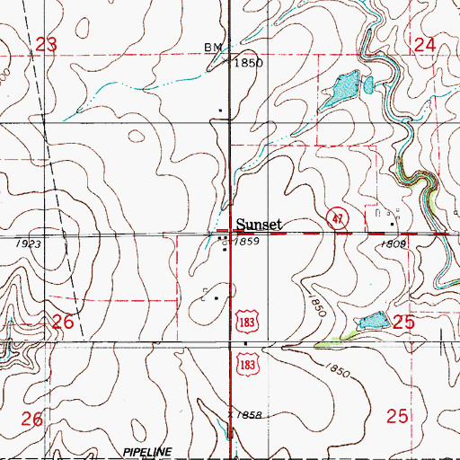 Topographic Map of Sunset, OK