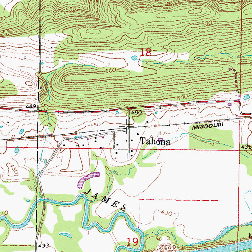 Topographic Map of Tahona, OK