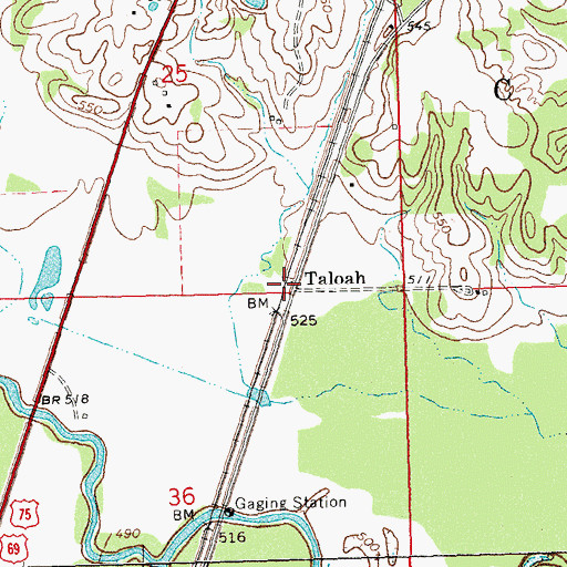 Topographic Map of Taloah, OK